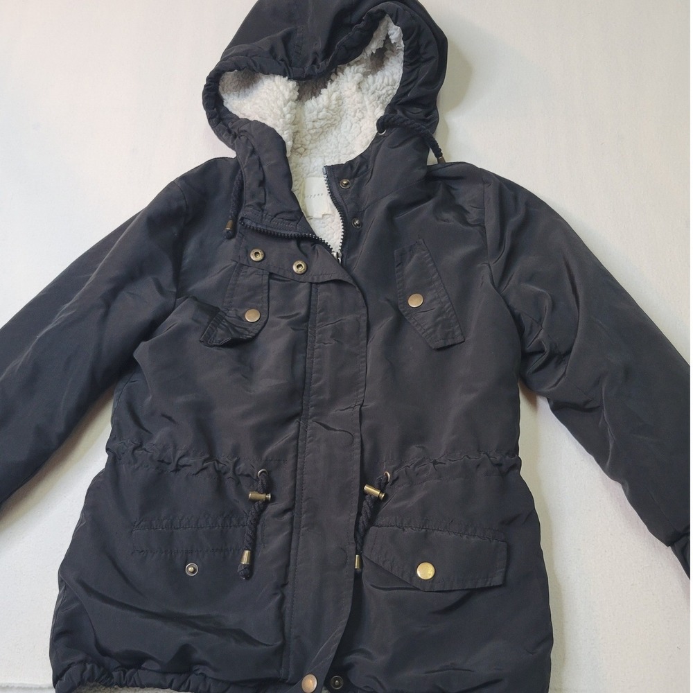 Copper Key Black Sherpa Lined Hooded Utility Parka Jacket Girls Medium 3124